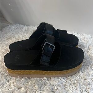 UGG Black and Brown Platform Slides